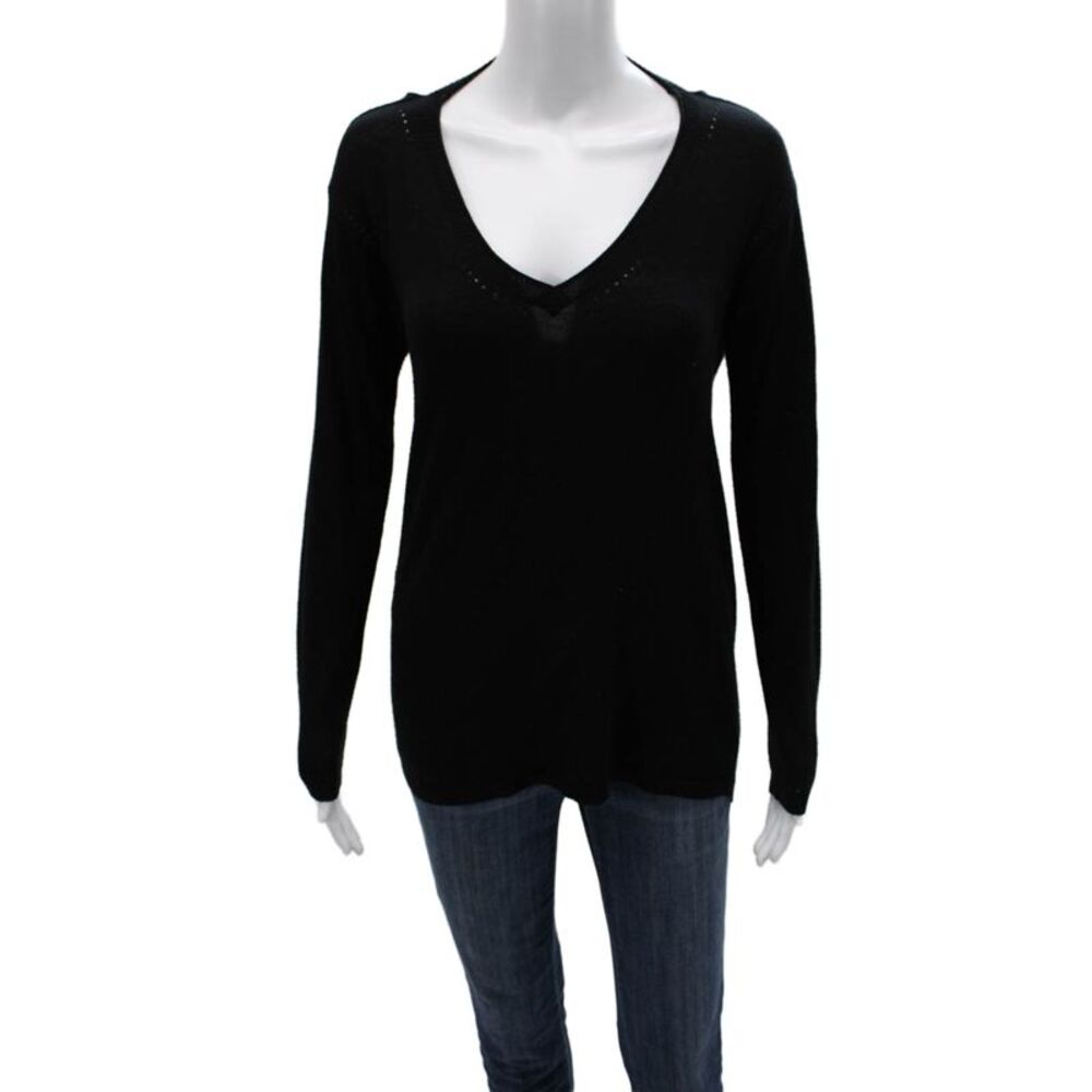 Skin Women Pullover Sweater V-Neck Black Wool Long Sleeve Size XS